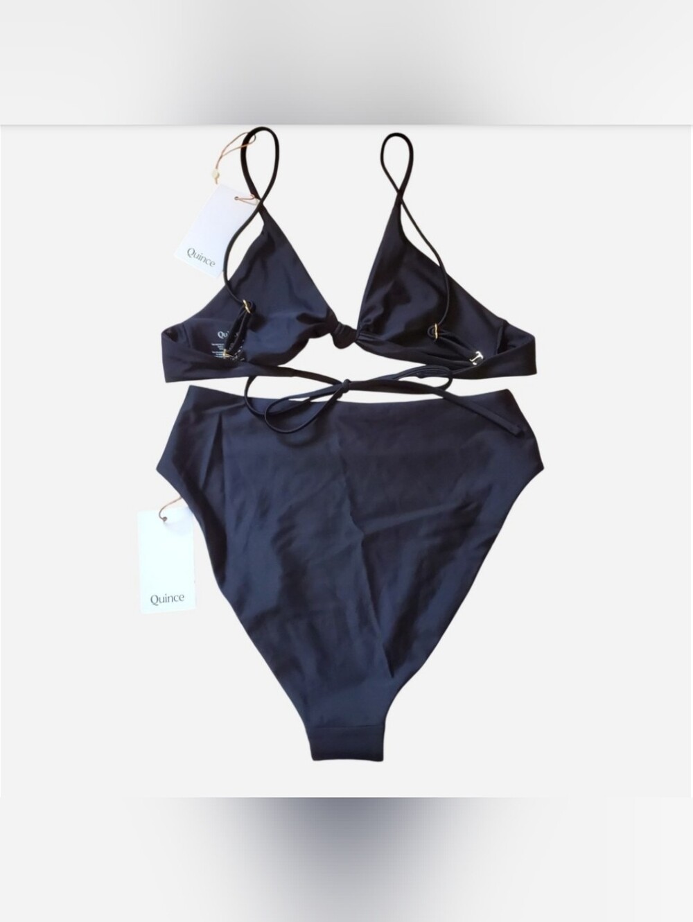 Quince Italian Knotted Triangle Bikini Top High Rise High Leg Bottom Set Size M - Picture 2 of 5